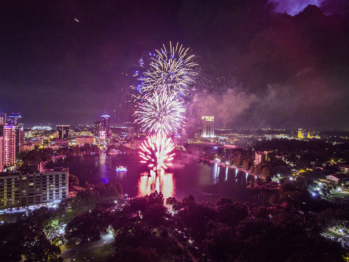 July 4th Fireworks at Lake Eola. Orlando, Florida